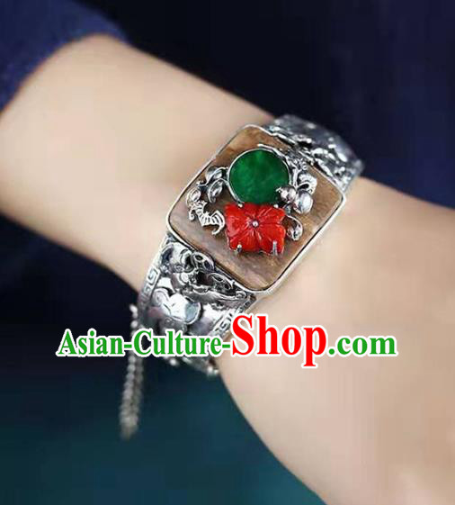 China National Silver Bangle Traditional Eaglewood Jewelry Accessories Handmade Jadeite Bracelet