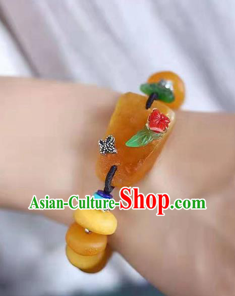 China Handmade Beeswax Bracelet National Jadeite Bangle Traditional Jewelry Accessories