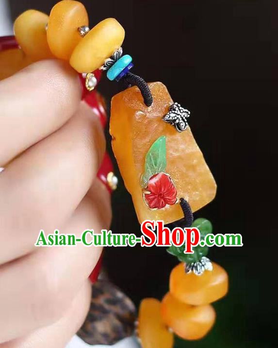 China Handmade Beeswax Bracelet National Jadeite Bangle Traditional Jewelry Accessories