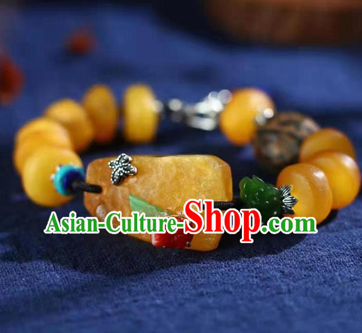 China Handmade Beeswax Bracelet National Jadeite Bangle Traditional Jewelry Accessories