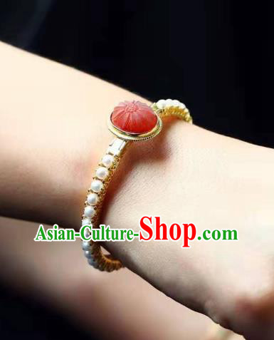 China Traditional Jewelry Accessories Handmade Agate Bracelet National Pearls Golden Bangle