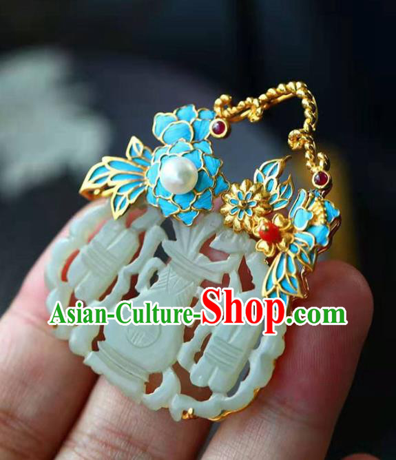 Chinese Classical Jade Vase Necklet Pendant Handmade Pearl Accessories National Necklace