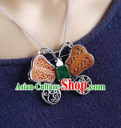Chinese Handmade Yellow Jade Butterfly Brooch Accessories Traditional Silver Jewelry Breastpin Pendant