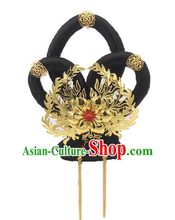 Chinese Ancient Court Lady Hair Chignon and Hair Accessories Traditional Tang Dynasty Imperial Consort Wigs