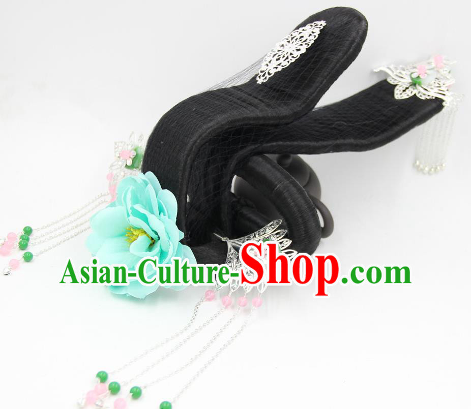 Chinese Classical Dance Hair Chignon and Hairpins Ancient Goddess Wigs Headwear