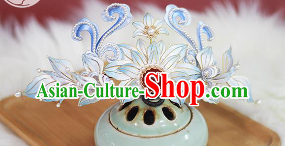 Chinese Traditional Hair Accessories Ming Dynasty Hanfu Pearls Hairpin Ancient Court Princess Silk Flowers Hair Crown