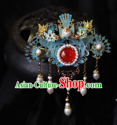 Chinese Traditional Wedding Hair Accessories Ming Dynasty Hanfu Phoenix Hairpin Ancient Princess Pearls Tassel Hair Stick
