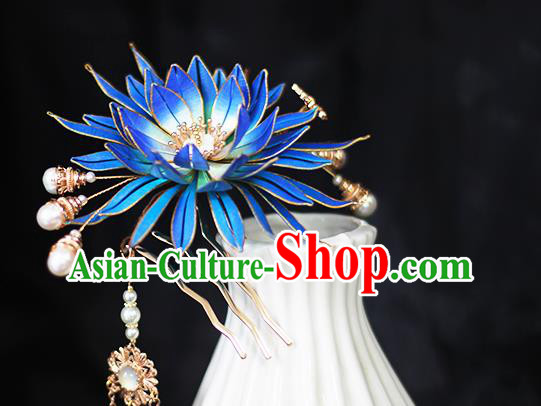 Chinese Traditional Hanfu Hair Accessories Blue Epiphyllum Hairpin Ancient Princess Hair Comb