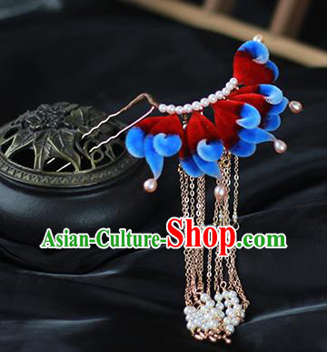 Chinese Traditional Velvet Hairpin Hanfu Hair Accessories Ancient Princess Tassel Hair Stick