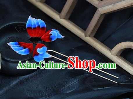 Chinese Traditional Velvet Butterfly Hairpin Hanfu Hair Accessories Ancient Princess Hair Stick