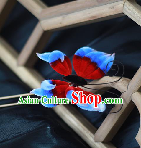 Chinese Traditional Velvet Butterfly Hairpin Hanfu Hair Accessories Ancient Princess Hair Stick