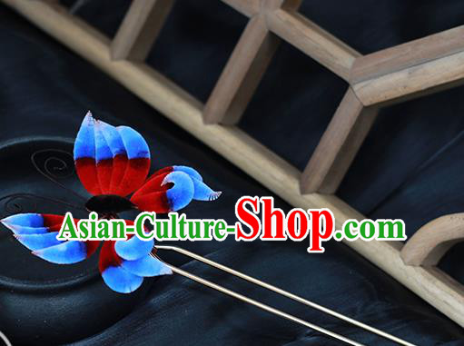 Chinese Traditional Velvet Butterfly Hairpin Hanfu Hair Accessories Ancient Princess Hair Stick