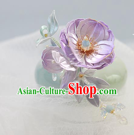 Chinese Traditional Hanfu Hair Accessories Ancient Princess Hair Stick Purple Silk Camellia Hairpin
