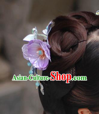 Chinese Traditional Hanfu Hair Accessories Ancient Princess Hair Stick Purple Silk Camellia Hairpin