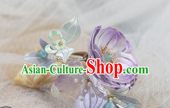 Chinese Traditional Hanfu Hair Accessories Ancient Princess Hair Stick Purple Silk Camellia Hairpin