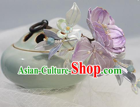 Chinese Traditional Hanfu Hair Accessories Ancient Princess Hair Stick Purple Silk Camellia Hairpin