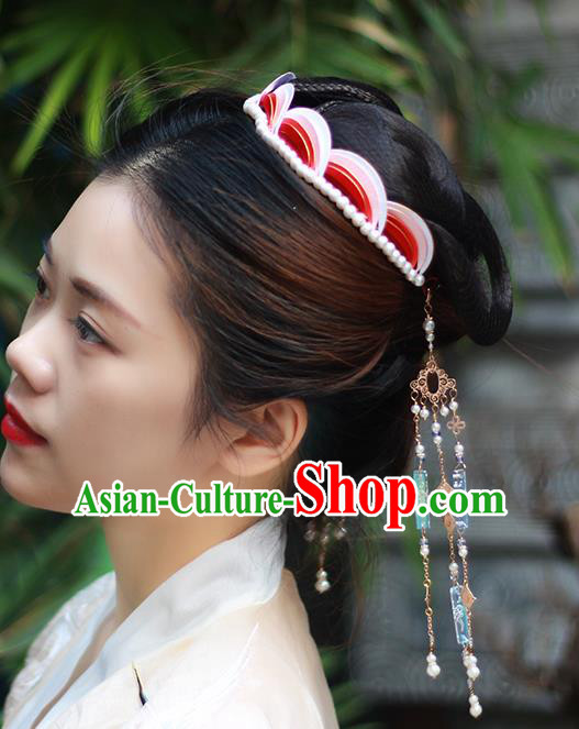 Chinese Ancient Imperial Consort Pearls Hair Crown Silk Hairpin Traditional Song Dynasty Hair Accessories