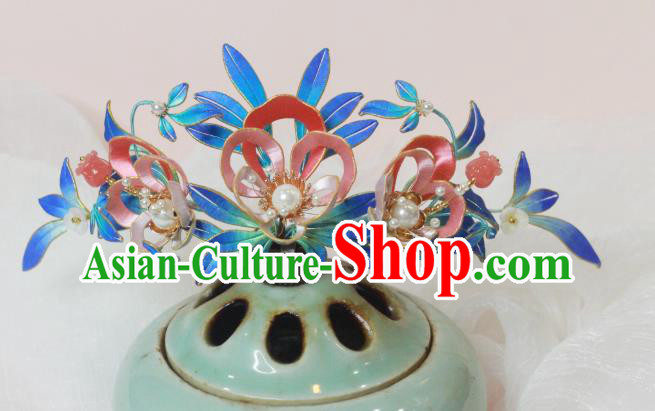 Chinese Traditional Song Dynasty Silk Peony Hair Crown Ancient Court Woman Hairpin