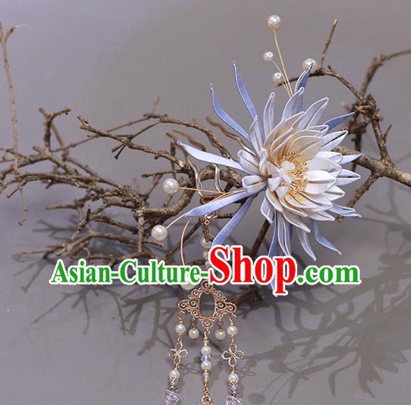 Chinese Ancient Princess Hairpin Hair Accessories Traditional Ming Dynasty Silk Epiphyllum Tassel Hair Stick
