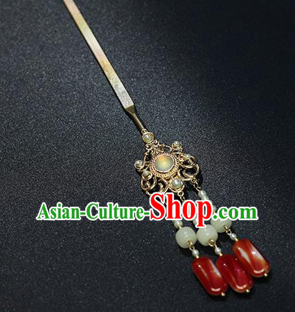 Chinese Ancient Palace Lady Hair Accessories Traditional Ming Dynasty Hanfu Jade Tassel Hairpin