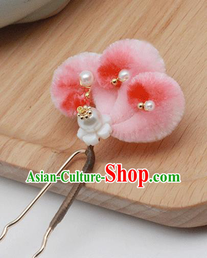 Chinese Ancient Princess Hairpin Pearls Hair Accessories Traditional Hanfu Red Velvet Fox Tail Hair Stick