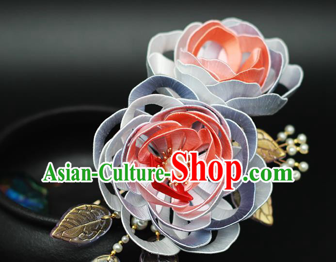 Chinese Traditional Hanfu Silk Peony Hair Stick Hair Accessories Ancient Princess Pearls Flower Hairpin