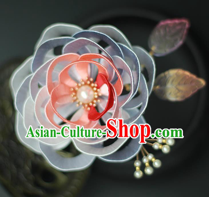 Chinese Ancient Princess Hairpin Traditional Hanfu Blue Silk Peony Hair Stick Hair Accessories
