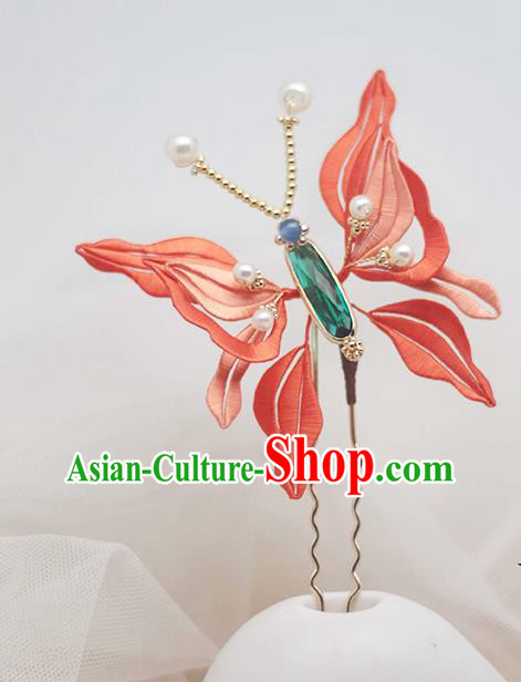Chinese Traditional Red Silk Butterfly Hair Stick Hair Accessories Handmade Classical Hairpin