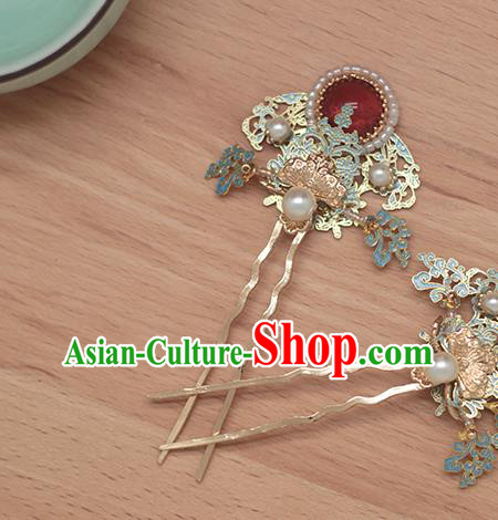 Chinese Handmade Ming Dynasty Hair Accessories Classical Ruby Hairpin Traditional Ancient Empress Hair Stick