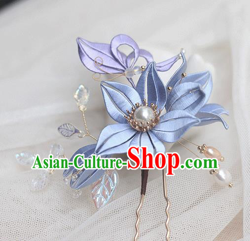 Chinese Classical Pearls Hairpin Handmade Hair Accessories Traditional Violet Silk Lily Flower Hair Stick