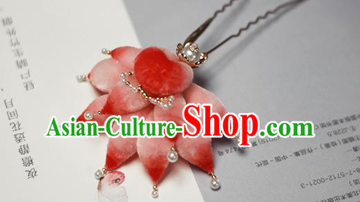 Chinese Traditional Hair Accessories Hanfu Pearls Hair Stick Handmade Classical Pink Velvet Fox Tail Hairpin