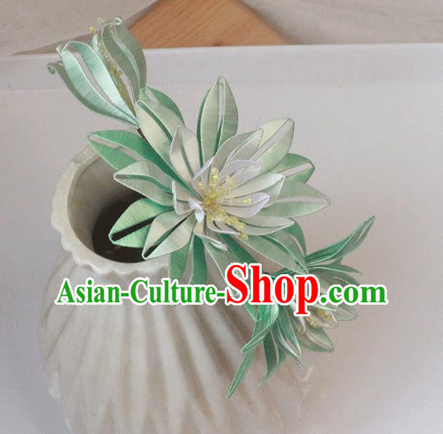 Chinese Traditional Hanfu Hairpin Handmade Hair Accessories Classical Green Silk Epiphyllum Hair Stick