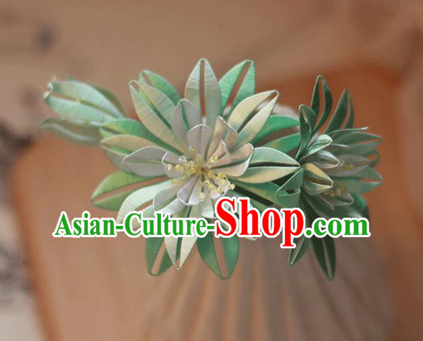 Chinese Traditional Hanfu Hairpin Handmade Hair Accessories Classical Green Silk Epiphyllum Hair Stick