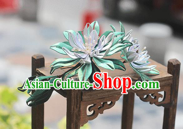 Chinese Handmade Hair Accessories Classical Deep Green Silk Epiphyllum Hair Stick Traditional Hanfu Hairpin