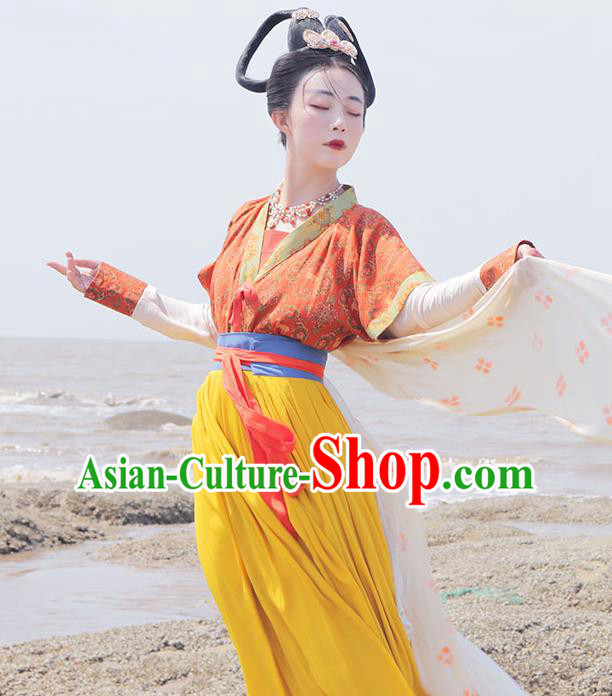 China Tang Dynasty Historical Costumes Traditional Hanfu Clothing Ancient Court Beauty Dress Complete Set