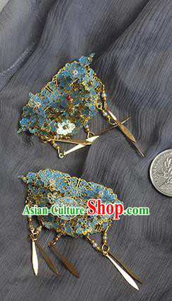 Chinese Handmade Enamel Hairpin Ancient Qing Dynasty Palace Lady Tassel Hair Stick