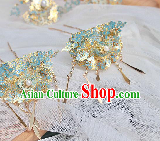 Chinese Handmade Enamel Hairpin Ancient Qing Dynasty Palace Lady Tassel Hair Stick
