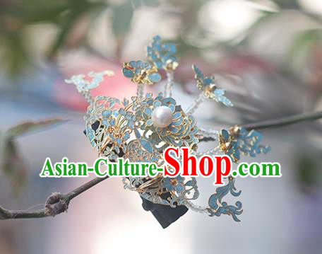 Chinese Ancient Ming Dynasty Palace Lady Hairpin Handmade Enamel Hair Crown