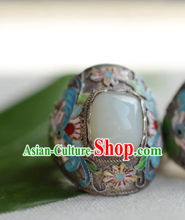 China National Cloisonne Ring Jewelry Traditional Handmade Qing Dynasty Jade Silver Circlet Accessories