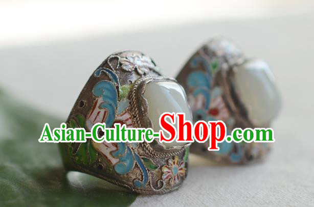 China National Cloisonne Ring Jewelry Traditional Handmade Qing Dynasty Jade Silver Circlet Accessories