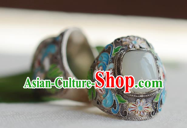 China National Cloisonne Ring Jewelry Traditional Handmade Qing Dynasty Jade Silver Circlet Accessories