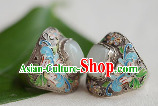 China National Cloisonne Ring Jewelry Traditional Handmade Qing Dynasty Jade Silver Circlet Accessories