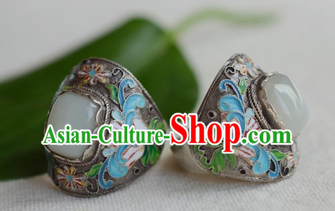 China National Cloisonne Ring Jewelry Traditional Handmade Qing Dynasty Jade Silver Circlet Accessories