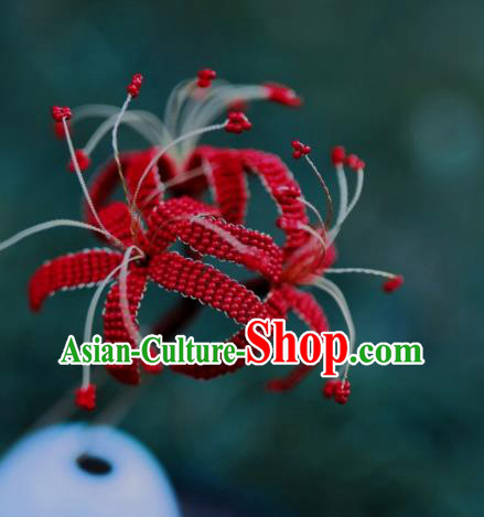 Chinese Handmade Hanfu Hairpin Ancient Princess Red Spider Lily Hair Stick