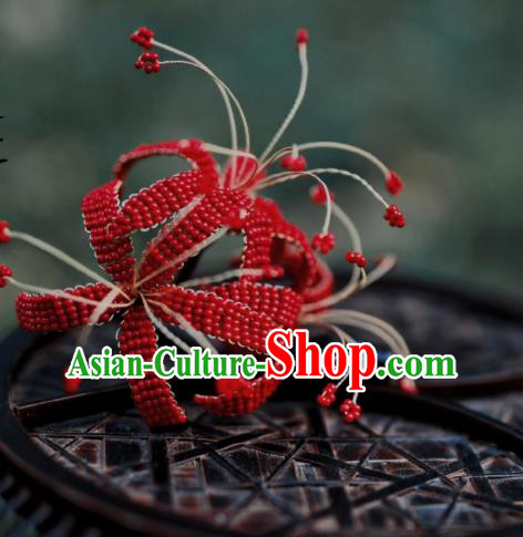 Chinese Handmade Hanfu Hairpin Ancient Princess Red Spider Lily Hair Stick