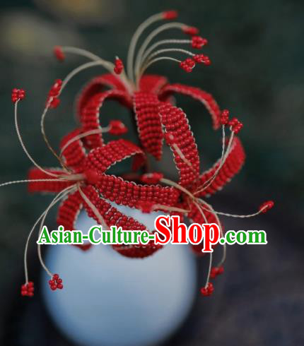 Chinese Handmade Hanfu Hairpin Ancient Princess Red Spider Lily Hair Stick