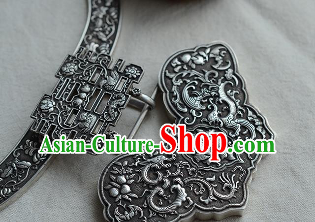 China Traditional Silver Carving Butterfly Longevity Lock Jewelry Accessories National Wedding Necklace Pendant