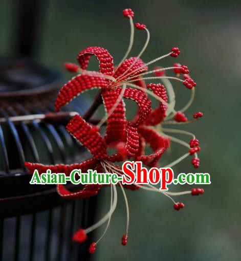 Chinese Handmade Hanfu Hairpin Ancient Princess Red Spider Lily Hair Stick