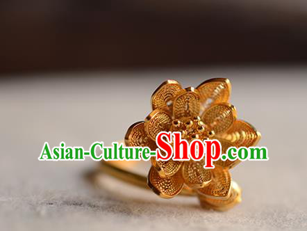 China National Golden Lotus Ring Jewelry Traditional Handmade Circlet Accessories