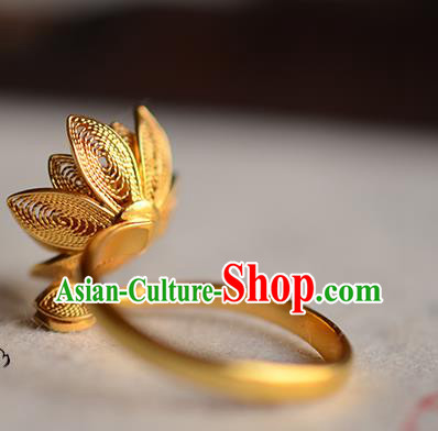China National Golden Lotus Ring Jewelry Traditional Handmade Circlet Accessories